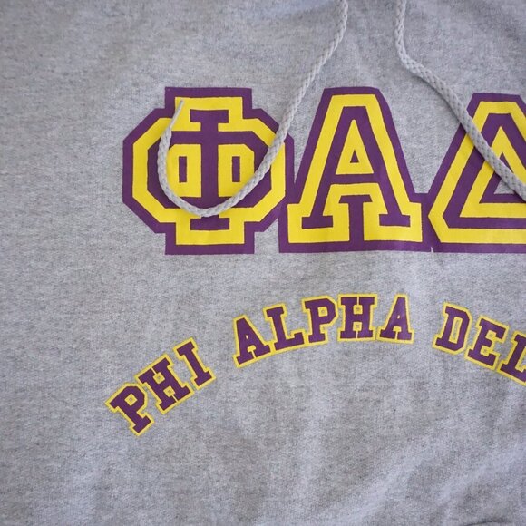 Vintage '90s Hanes Proprint Heavyweight Phi Alpha Delta Gray Hoodie Sweatshirt M - Picture 5 of 10